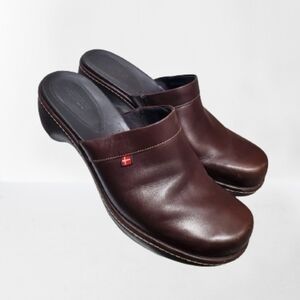 ECCO Women Brown Leather Clogs Slip-Ons Size 41🌴